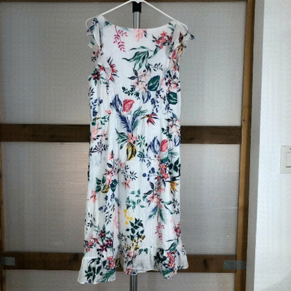 JOE FRESH White Multicolor Floral Ruffle Sleeveless Lined Maxi Summer Dress Sz L - Picture 2 of 12